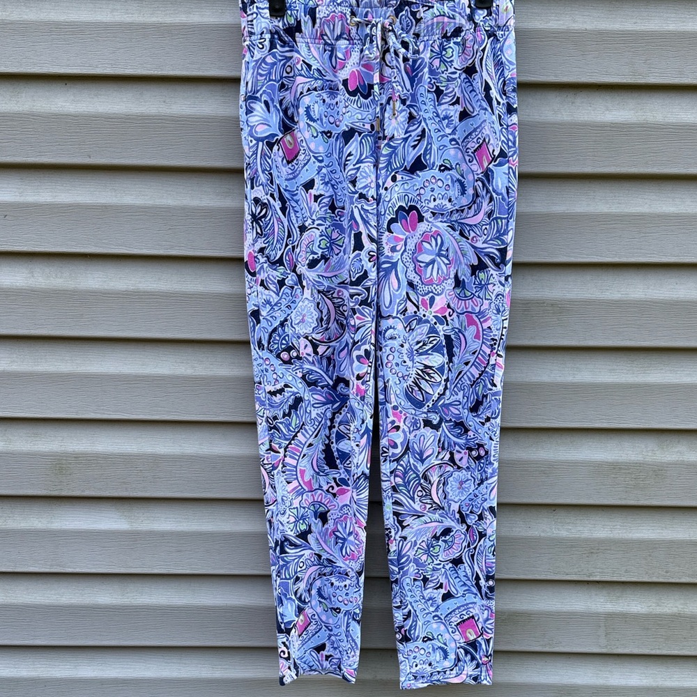 Lilly Pulitzer Jogger Pants Womens XS Blue Pink Paisley Floral Terry 003708
